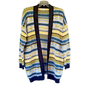 Womens Cardigan Small Medium Sweater long Blue Yellow Striped Sweater Ukraine